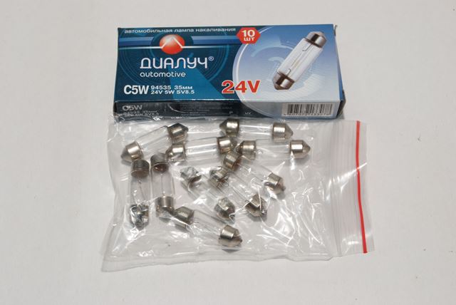 Лампа АС 24V 5W SV8,5 11x35 mm Діалуч (АС 24-5 35 mm)