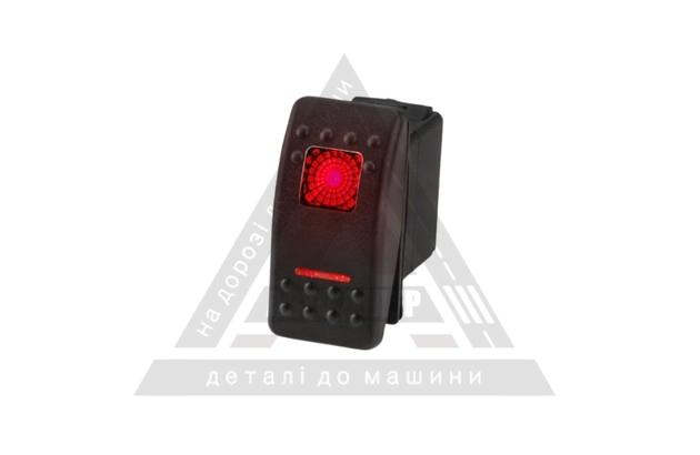 Перемикач клавішний ON-OFF 5 контактів тип SPST з двома світлодіодними індикаторами (габаритне світіння + робоче положення перемикача), колір оранжеви