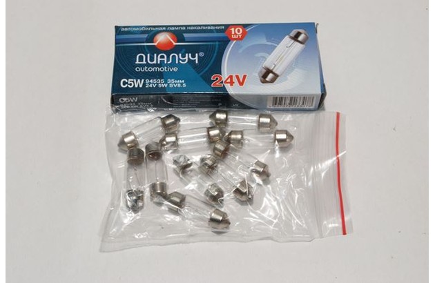 Лампа АС 24V 5W SV8,5 11x35 mm Діалуч (АС 24-5 35 mm)