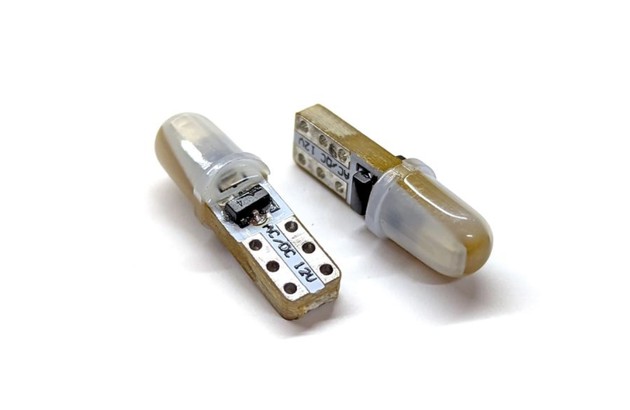Лампа LED BLUE T5 W2*4.6d 12V-2SMD-3014 (микрошка) в матовой пластиковой колбе, печатная плата, мультиполярная 29076322