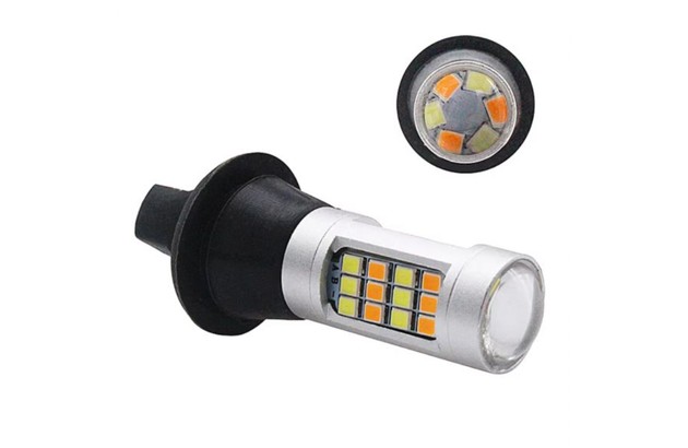 Комплект DRL&Turn Light:* 2 лампы WHITE + YELLOW BAU15S ( 1156 со смещением) 12V-42SMD-2835-lens CL* блоки управления на проводах