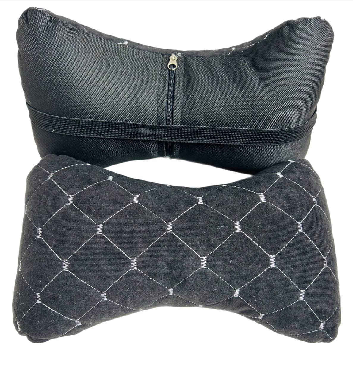 Авто-Подушка підголовника з Алькантари-Білою стрічкою к-кт 2 шт