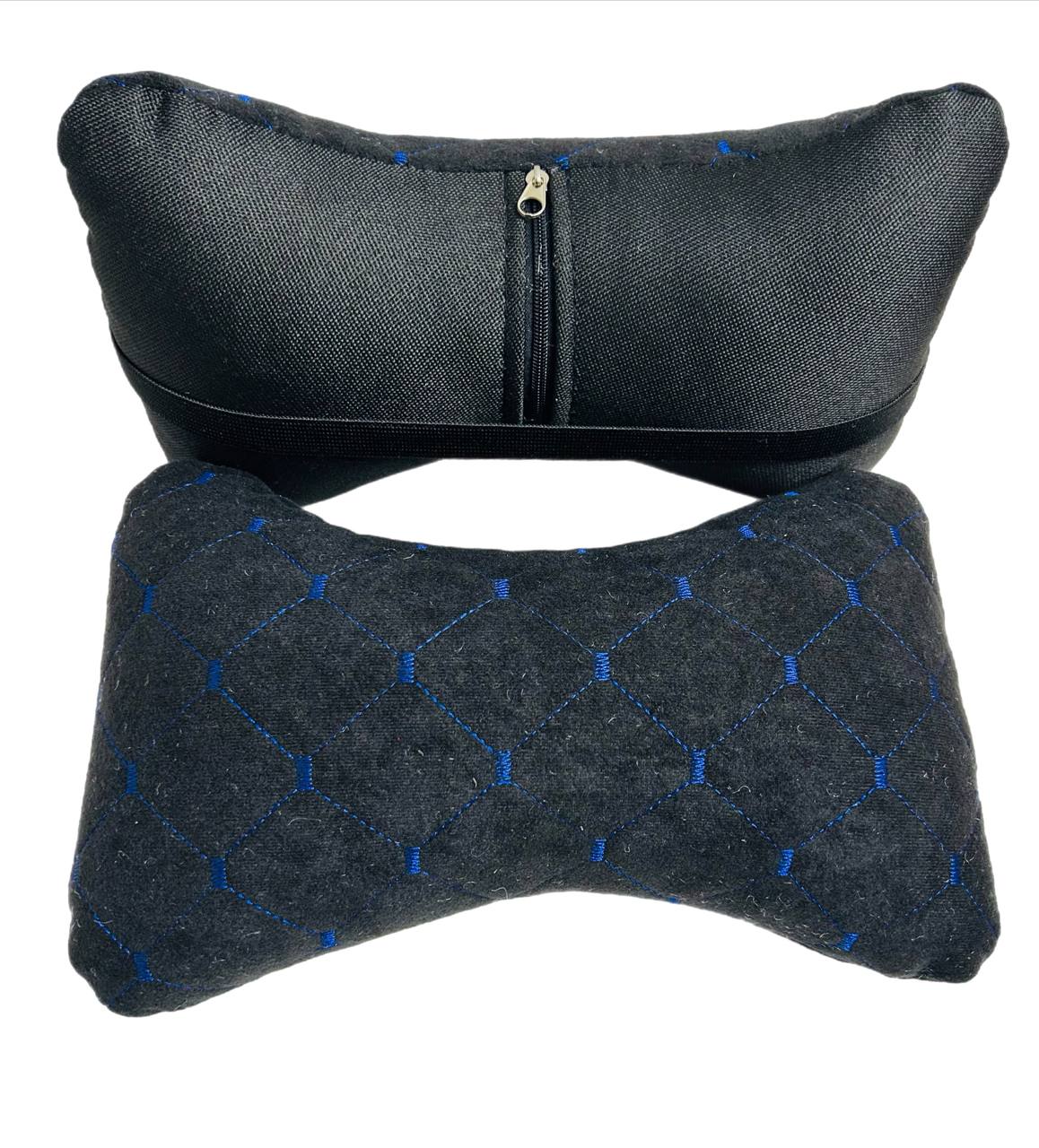 Авто-Подушка підголовника з Алькантари-Синьою стрічкою- к-кт 2 шт