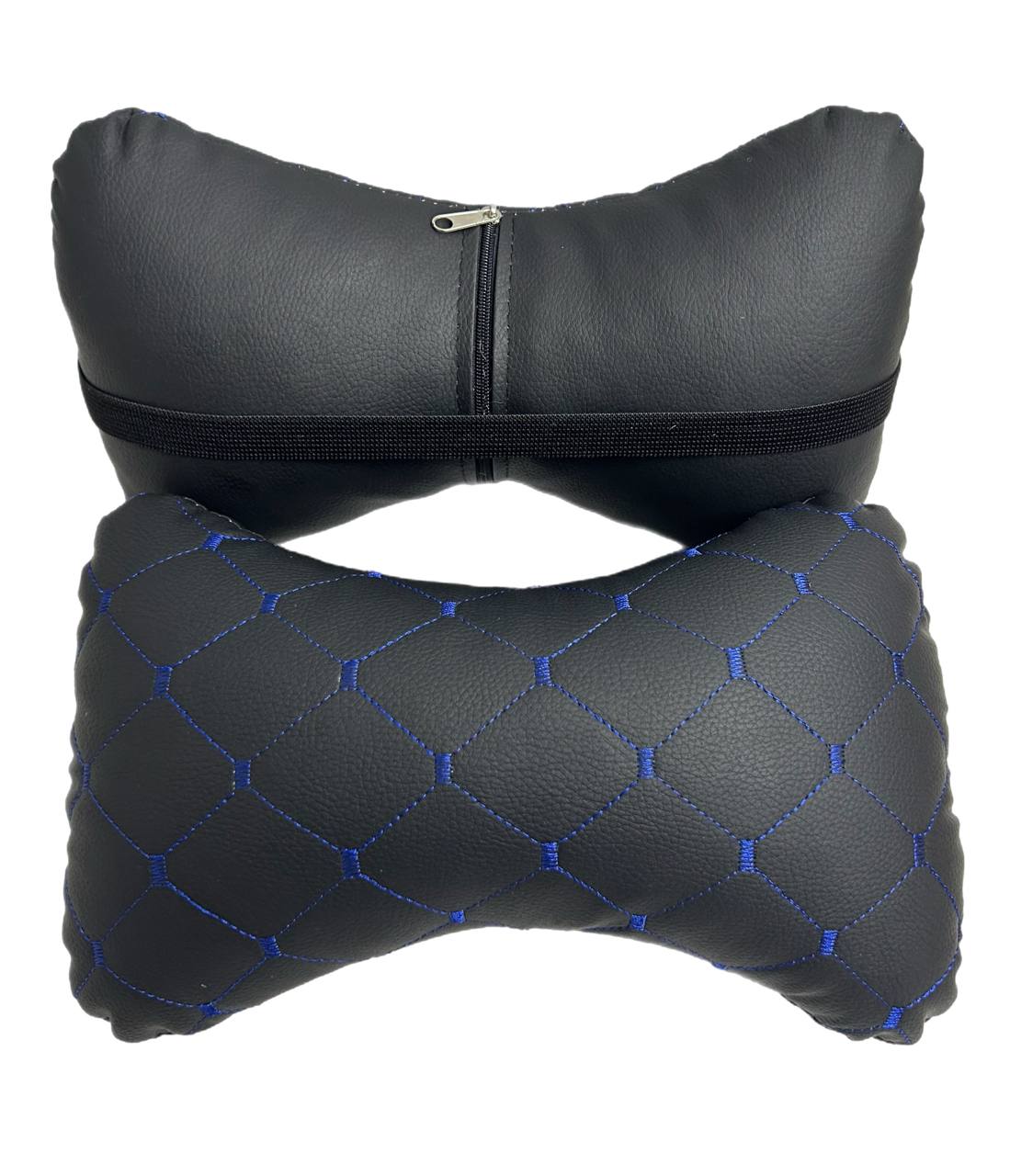 Авто-Подушка підголовника з Екошкіри-Синьою стрічкою- к-кт 2 шт