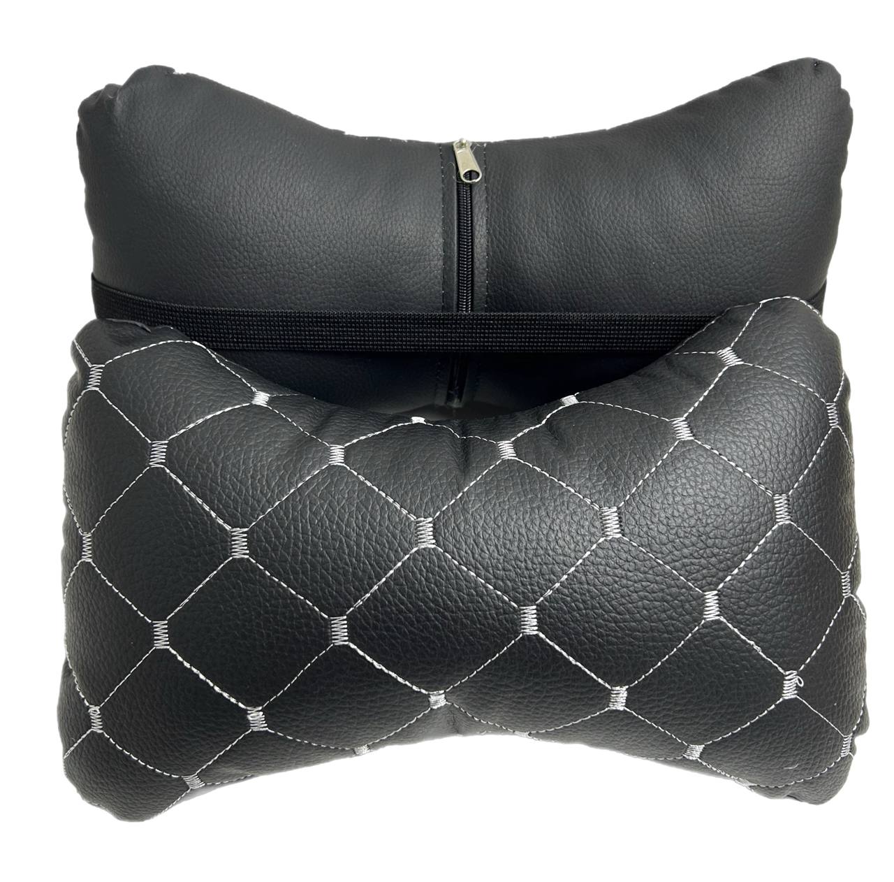 Авто-Подушка підголовника з Екошкіри-Білою стрічкою- к-кт 2 шт